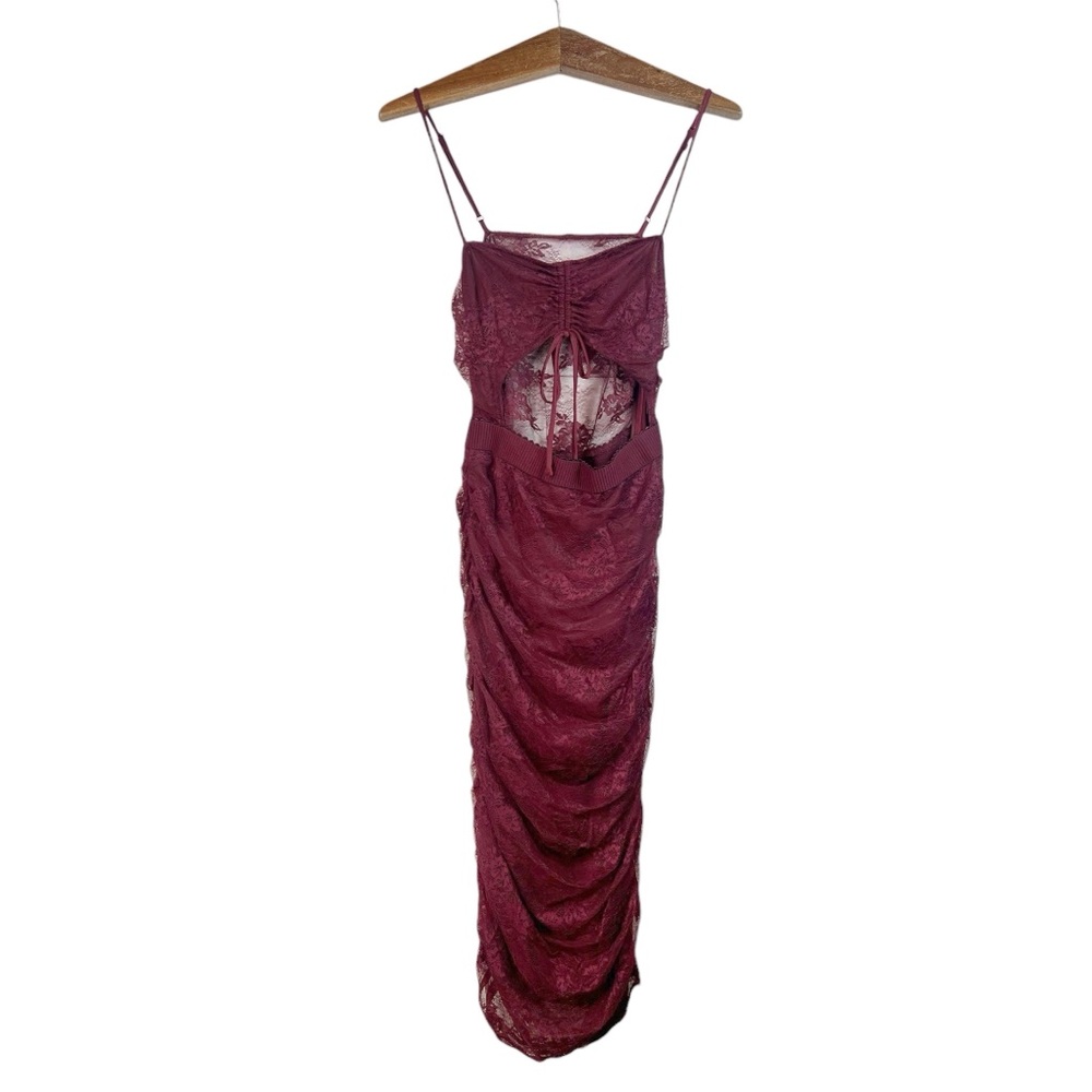 Lulus Burgundy Lace Floral Cut Out Midi Dress Size M